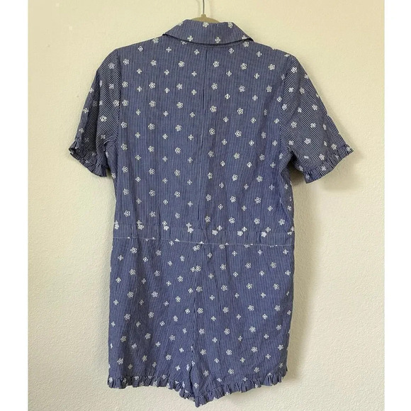 Tularosa Revolve Embroidered Romper chambray eyelet denim button down game day - Picture 3 of 7